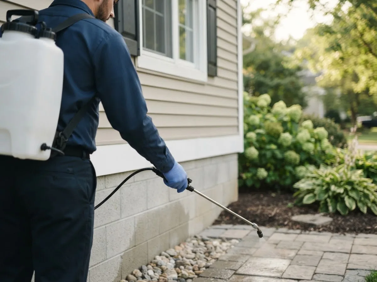 Pest control technician inspecting a home in Covel, WV